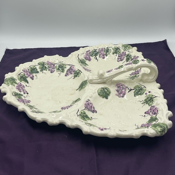Ardalt Lenwile China:Hand Painted Grapes Leaves Divided Serving Platter w/Handle - Picture 5 of 16